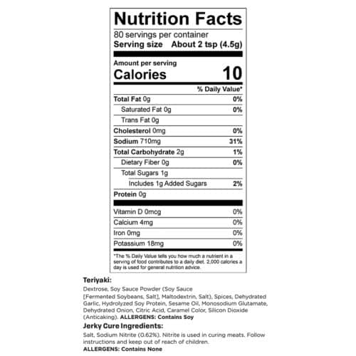 10lb Yield Teriyaki Nutrition Facts