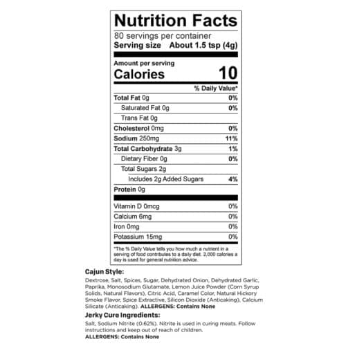Cajun Style 10lb Yield Nutrition Facts
