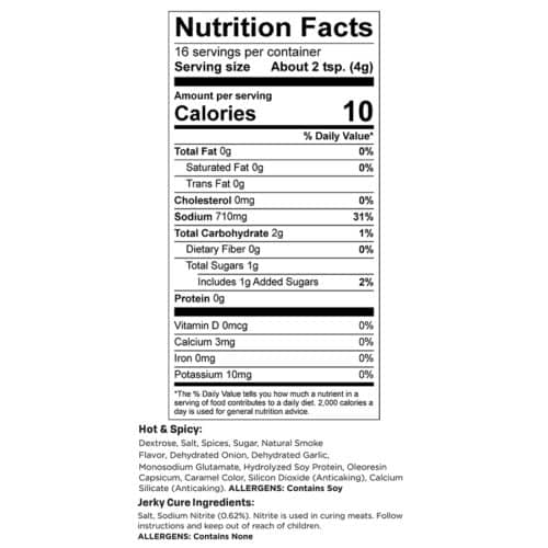 Hot & Spicy Trial Size Nutrition Facts