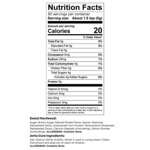 Sweet Hardwood 10lb Yield Nutrition Facts