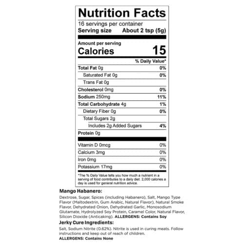 Mango Habanero Trial Size Nutrition Facts