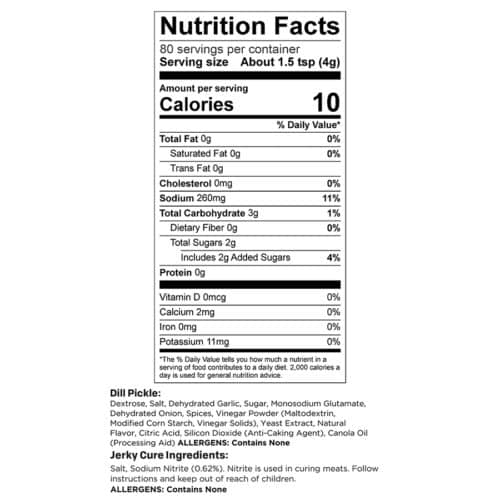 Dill Pickle 10 lb Yield Nutrition Facts