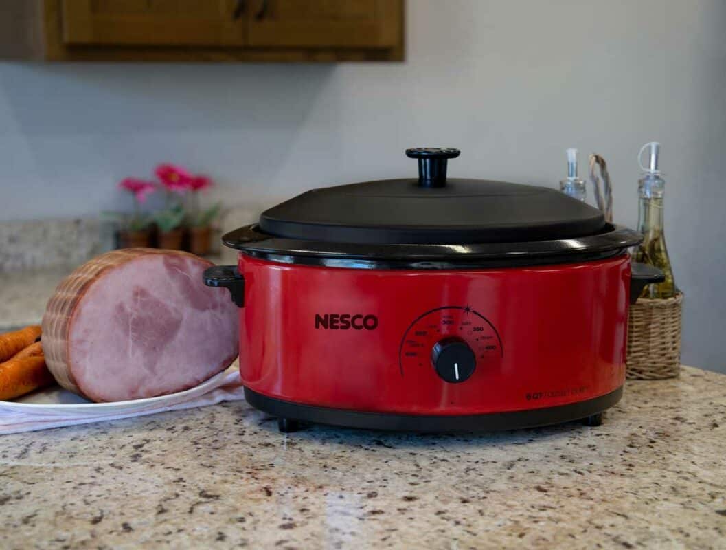 Red NESCO Roaster Oven With Easter Ham