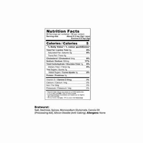 Bratwurst Sausage Seasoning Nutrition Facts