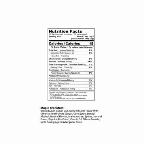 Maple Breakfast Sausage Seasoning Nutrition Label