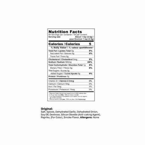 Original Sausage Seasoning Nutrition Label