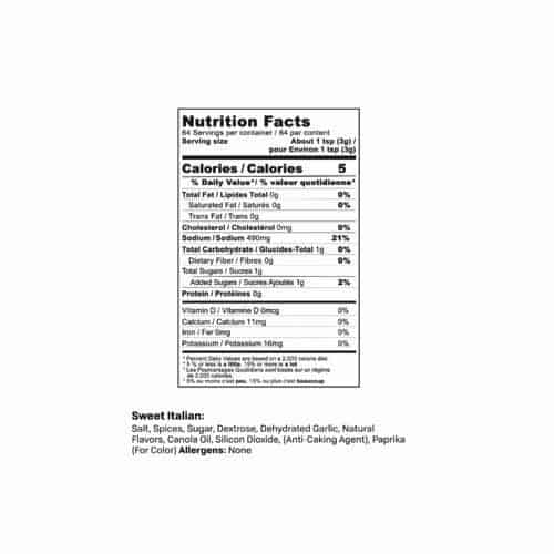 Sweet Italian Sausage Seasoning Nutrition Facts