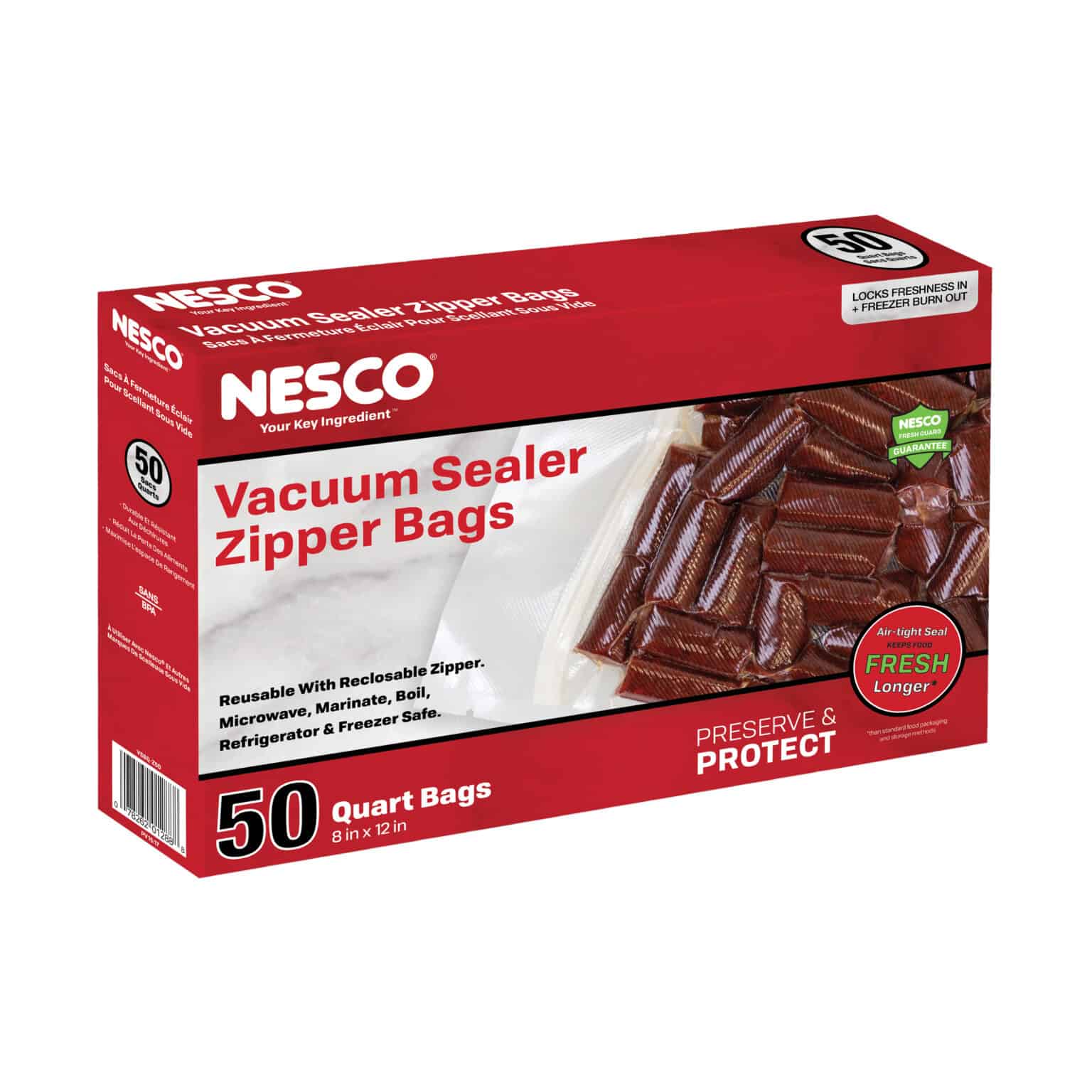 50 Vacuum Sealer Zipper Quart Sized Bags (8" x 12') NESCO